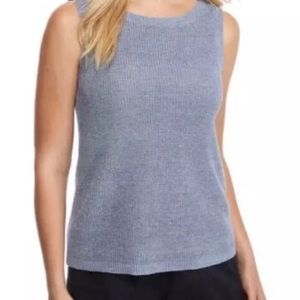 EILEEN FISHEE ORGANIC LINEN BOAT NECK LARKSPUR RIBBED TANK TOP STEEL BLUE STAPLE